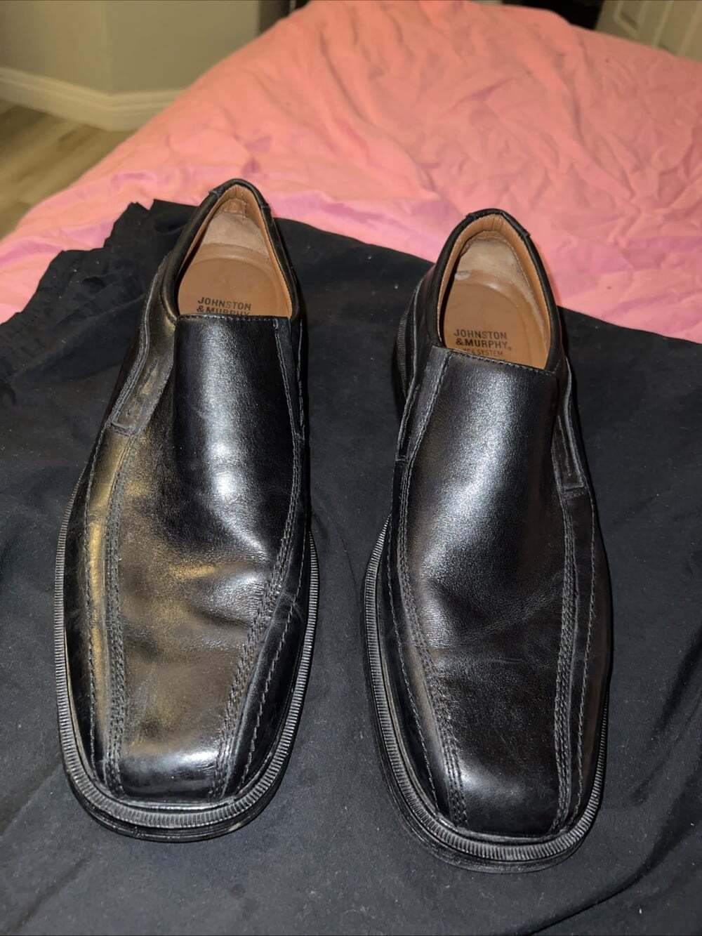 Johnston & Murphy Mens Black Leather Slip On Loafers XC4 Waterproof Size 10.5